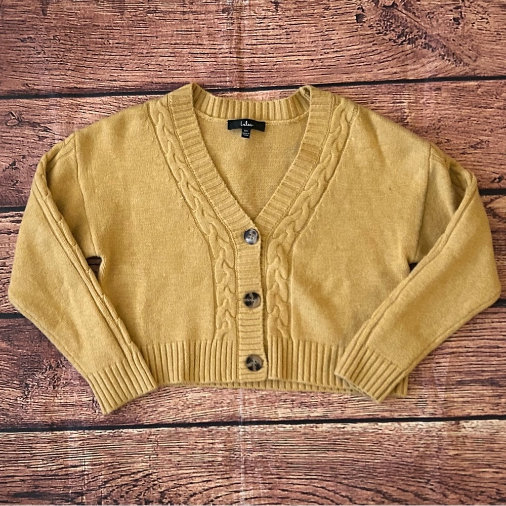 Lulus Mustard Yellow Cardigan - Cable Knit Sweater - Button-Up Sweater